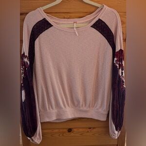 Free People Pink and Burgundy Long Sleeve Top Small